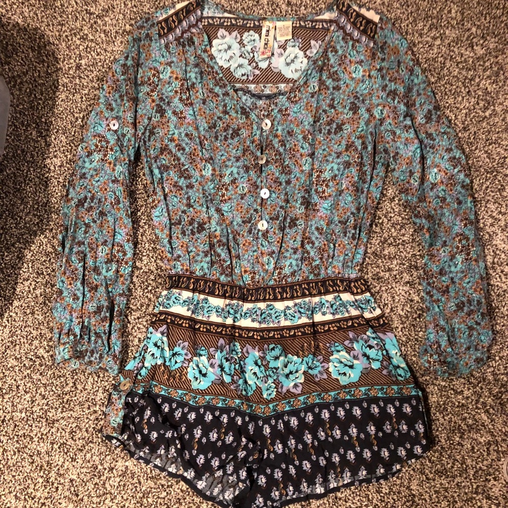 Floral Romper Long Sleeve - Blue